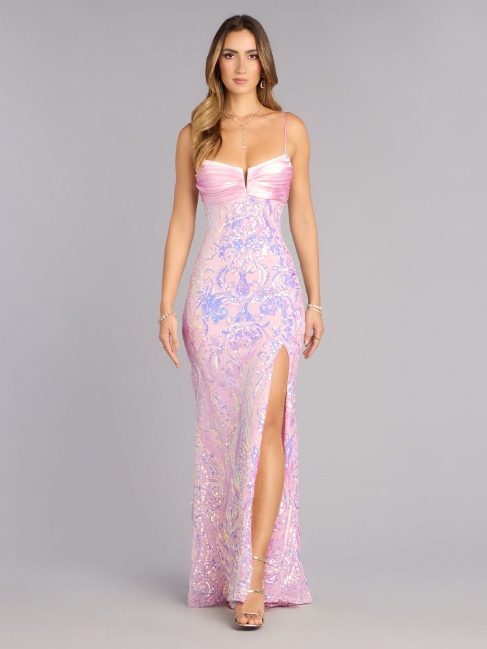 Windsor Luxe → Satin Formal Gown + Sequin Sweetheart
Strappy Cutout Mermaid NWT - Picture 6 of 9